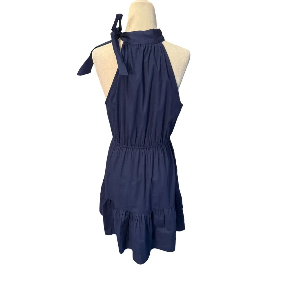 J.Crew Navy Blue Halter Tie Neck Tiered Ruffle Mini Dress CA447 Womens 4 NEW